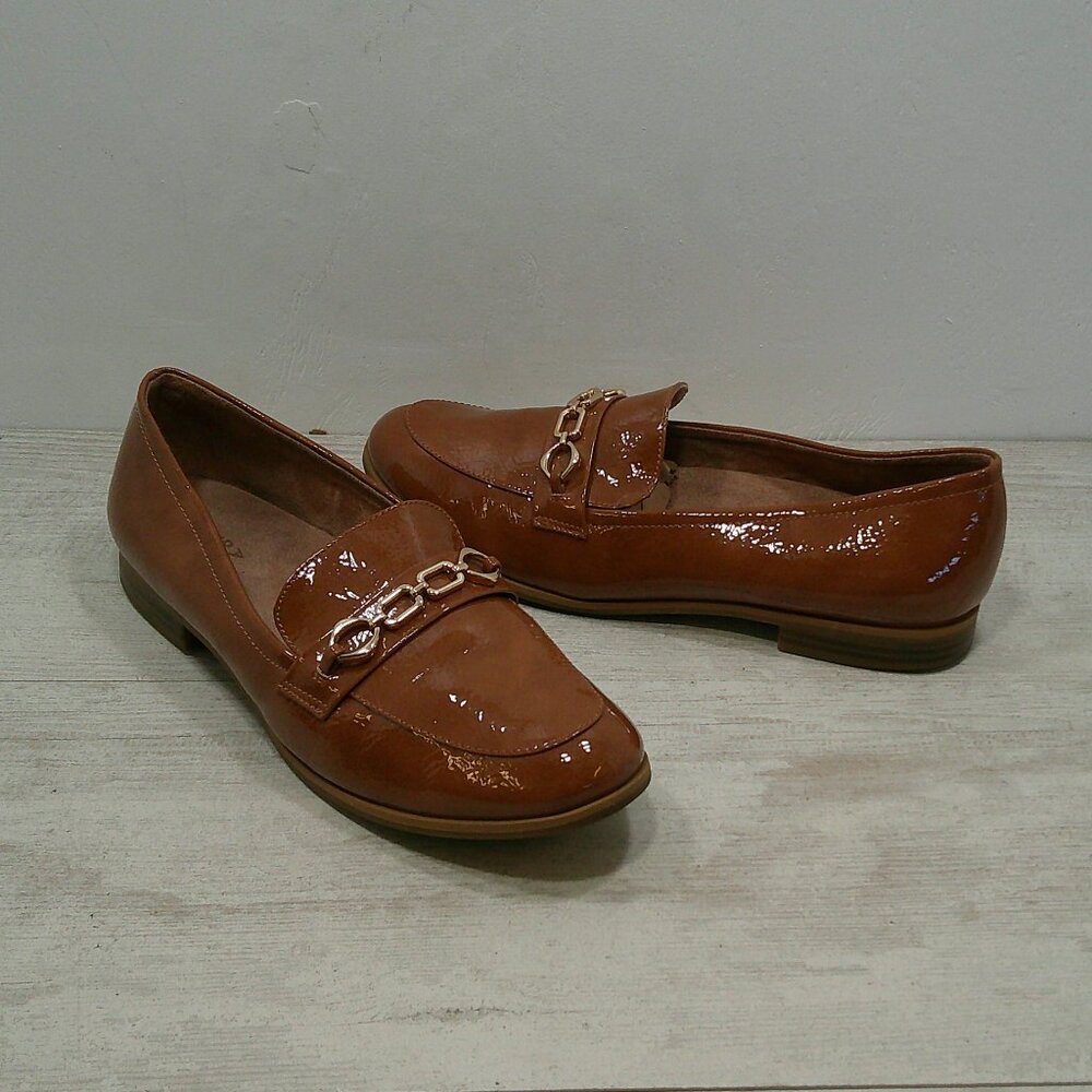 Naturalizer Mariana Classic Patent Tan Comfort Gold Bit Slip on Loafers SZ  11 M